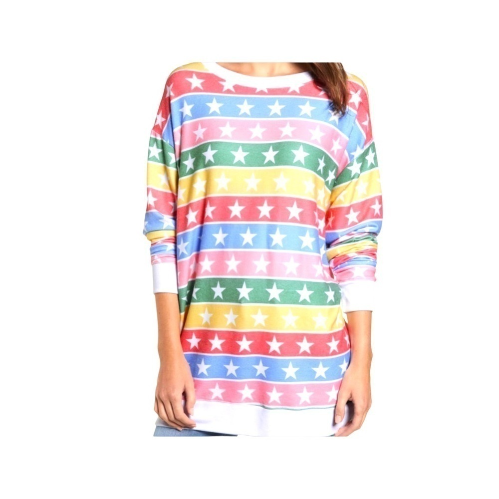Wildfox Roadtrip Stellar Pullover  Stars and Stripe Oversized‎ Sweatshirt Nwt